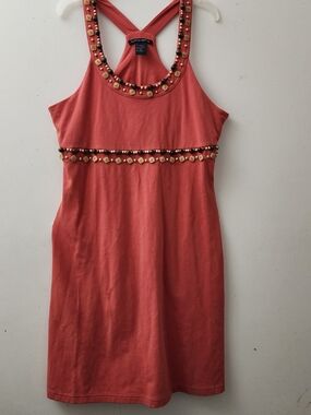 Boston Proper M Terracotta Midi Knit Dress Wooden Beads Boho Earthy Vacation